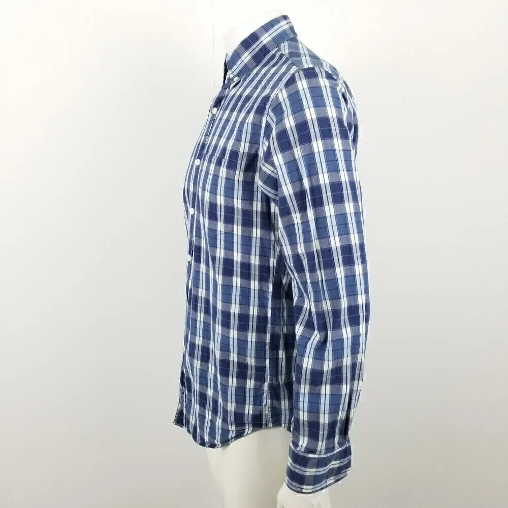 J. Crew mens Blue & White Washed Shirt in Multi Plaid Button Down Size Small